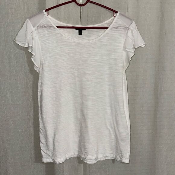 Banana Republic M White Short Flutter Sleeve Cotton Blend Tee - Picture 1 of 9